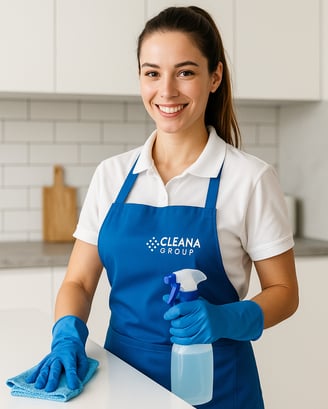 Professional cleaner woman from Cleana Group offering free quote in Boca Raton FL