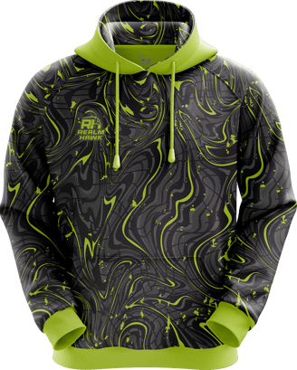 Sports hoodie 3D mockup #2 front –Lime Black sublimation on performance polyester fabric |Realm Hawk