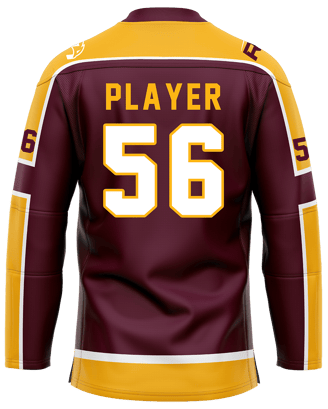 Custom ice hockey jersey #1 back – Maroon/Yellow sublimation on polyester fabric | Realm Hawk