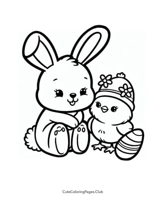Easter Coloring Page with a Bunny and a Little Chick