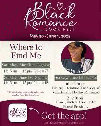 Where to find me details for Black Romance Book Fest for author Mia Heintzelman and author photo