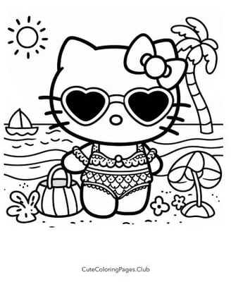 Hello Kitty on the beach coloring page