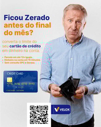 Homem mostrando a carteira vazia.Faça diferente, faça um empréstimo com Cartão de Crédito
