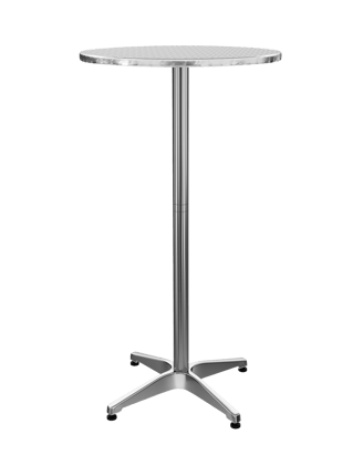 a round table with a white table top and a silver base