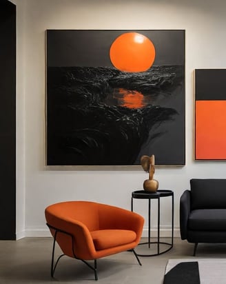 Sala de estar em tons de cinza com sofá moderno e almofadas coloridas.