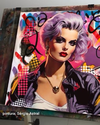 Rosto de criança em estilo pop-art com cores vibrantes