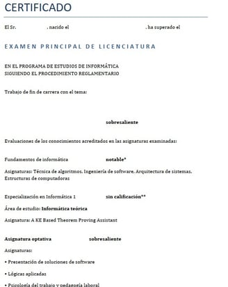 traduccion jurada notas Licenciatura Informática, traducción al español