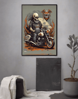 Quadro de Caveira Harley-Davidson: Aventura na estrada em forma de arte.