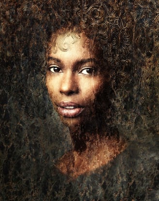 Naledi – mixed-media African Queen portrait with textured paint overlays by Martin Osner, edition print on fine art paper
