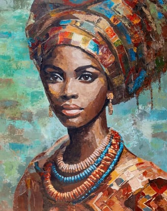 Nobuhle – African portrait painting by Martin Osner, adorned in colourful beads and headwrap from Timeless Transcendence
