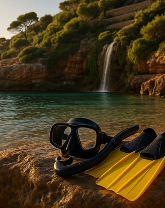 Vista panorámica de una cala escondida en Mallorca con aguas turquesas y acantilados – Maiorca Unlocked.
