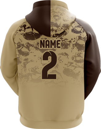 Sports hoodie 3D mockup #9 back – Beige/Brown sublimation on premium polyester fabric | Realm Hawk
