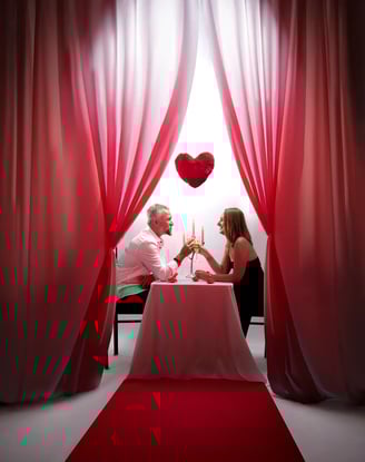 florent photographe saint omer lille a man and woman sitting at a table with a heart shaped balloon