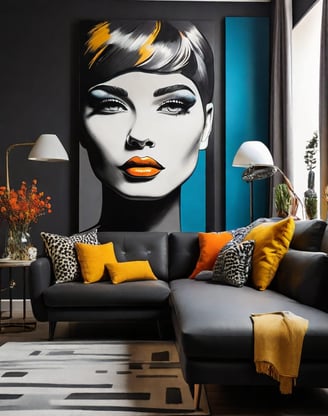 Quadro pop-art personalizado de rosto de moça em tons pastel.