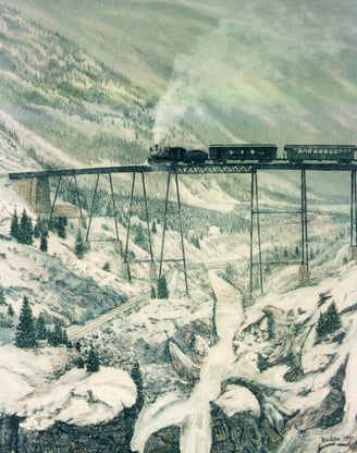steam train on Georgetown loop high bridge