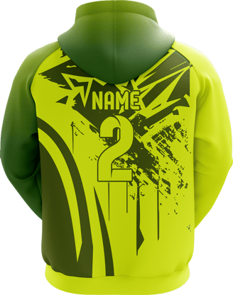 Sports hoodie 3D mockup #8 back –Lime/Green sublimation on performance polyester fabric |Realm Hawk