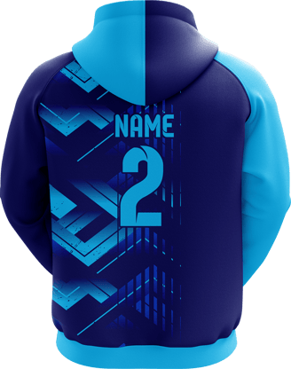 Sports hoodie 3D mockup #3 back –Indigo/Sky sublimation on performance polyester fabric |Realm Hawk
