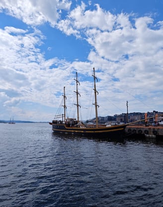 Traditional boat in Aker Brygge Oslo Norway