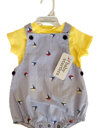 organic cotton baby-starters-romper-vest-2-piece-baby-clothes-with-boat-design
