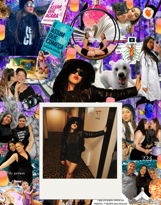a collage of photos of a woman with a dog