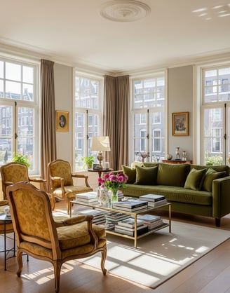 Luxurious living room in an Amsterdam apartment on the Keizersgracht, for expatriation
