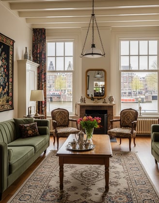 Canal view from a modern apartment for rent in Amsterdam center, relocation services