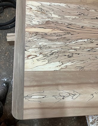 Spalted beach and walnut breadboard end dining table book matched