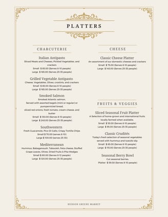 hudson greene market catering platters charcuterie cheese crackers fruit crudite antipasto