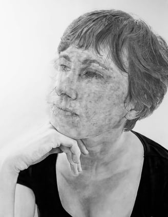 Jennifer Mae Wood, Looking Forward: Cris, Pencil on paper, aging cream, 2021