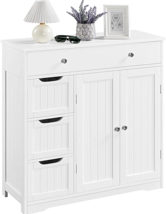 Yaheetech Meuble Rangement Salle de Bain, 4 Tiroirs 1 Placard avec 1 Plateau Réglable, 81 cm × 30 cm
