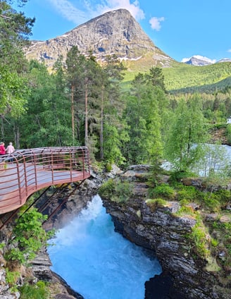 Gudbrandsjuvet waterfall with mountain in Norway