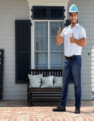 general contractor standing in front of a house with exterior shutters