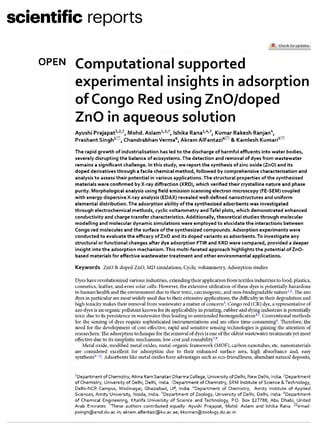 Computational supported experimental insights in adsorption of Congo Red using ZnO/doped ZnO in aque