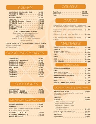 Cafes y mateadas Menú Kabú Café Restaurante
