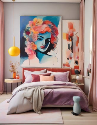 Decoração moderna com arte pop-art para o quarto.