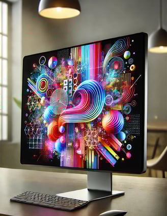 Imagem digital colorida em uma tela de computador, demonstrando a inovação e a criatividade da arte