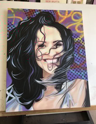 Quadro pop-art de cliiente, refletindo sua personalidade vibrante e cheia de energia