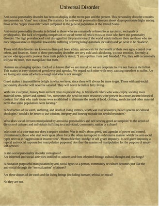 a letter to a man who is not a person titeled Universal Disorder