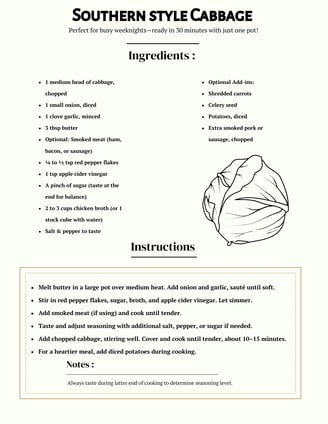 cabbage recipe card