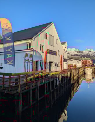 Saga Adventures Lofoten kayak rental in Hamnøy, just steps from Maritime Munchies fish and chips