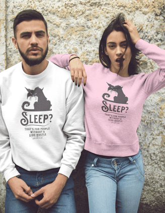 vivid calm designs, side gig club, Sleepless Grind, Hustler Cat, black cat, vivid calm designs