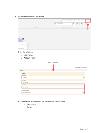 Image of user guide writing sample from Glen Cadorette:  How to Add a New Contact page.