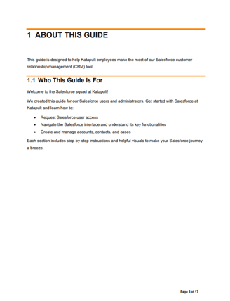 Image of user guide writing sample from Glen Cadorette:  About This Guide page.
