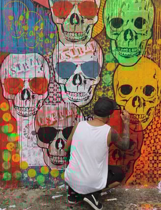 Pintura de Caveira em Estilo Urbano por Sérgio Astral