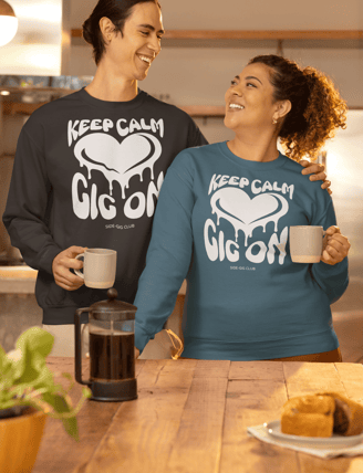 keep calm gig on, side-gig collection, white heart design, vivid calm designs, hoodies