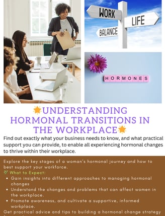 Picture of a poster "Understanding Hormonal transitions in the workplace" advertising corporate Menopause training.