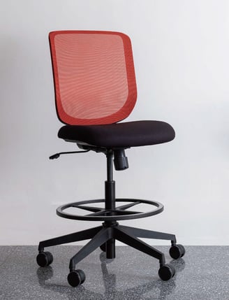 Red mesh Sensit T127 drafting stool with black seat and footring, front view