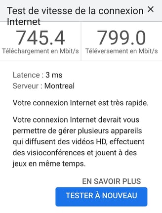 Vitesse internet après modification