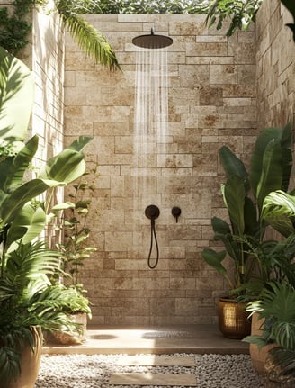 outdoor biophilic shower Rhodes Greece