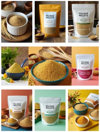 a variety of different types of food items from village millets organic store